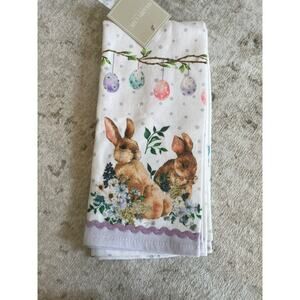 Shabby Chic Set Of 2 Easter Spring Floral Kitchen Towels Bunnies Eggs Cotton NWT